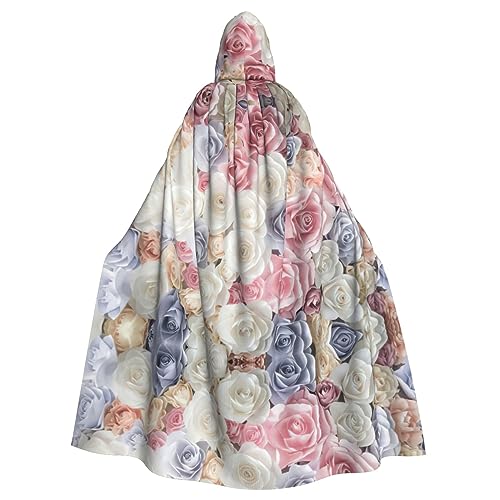 CADREWY Umhang mit Kapuze und Rosenblütendruck, bezaubernd, volle Länge, Unisex, Umhang für Halloween, Cosplay und Thema von CADREWY