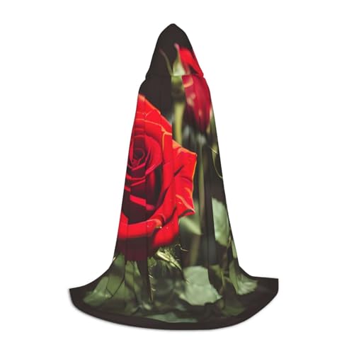 CADREWY Umhang mit Kapuze und Rosenmotiv, Unisex, Gothic-Kostüm, Karneval, Mottopartys, Vampir, festliche Dekoration von CADREWY