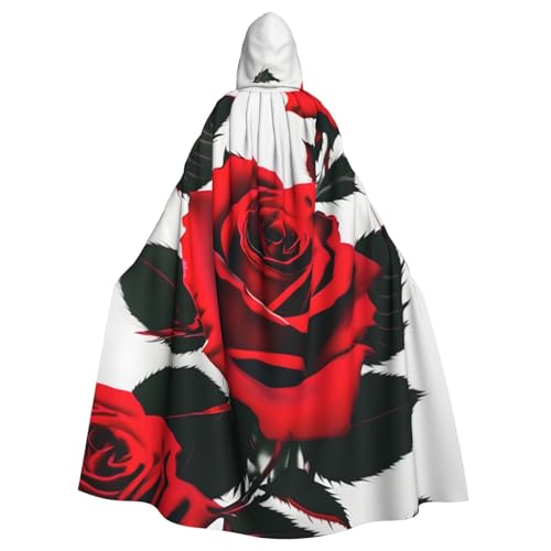 CADREWY Umhang mit Kapuze und rotem Rosen-Aufdruck, für Halloween, Cosplay und Thema CADREWY Umhang mit Kapuze und rotem Rosen-Aufdruck, für Halloween, Cosplay und Thema von CADREWY