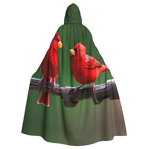 CADREWY Umhang mit Kapuze und rotem Vogeldruck, bezaubernd, voller Länge, Unisex, Umhang für Halloween, Cosplay und Thema von CADREWY