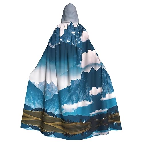 CADREWY Umhang mit Landschaft mit Bergen, bezaubernd, voller Länge, Kapuzenumhang, Unisex, Umhang für Halloween, Cosplay und Thema von CADREWY