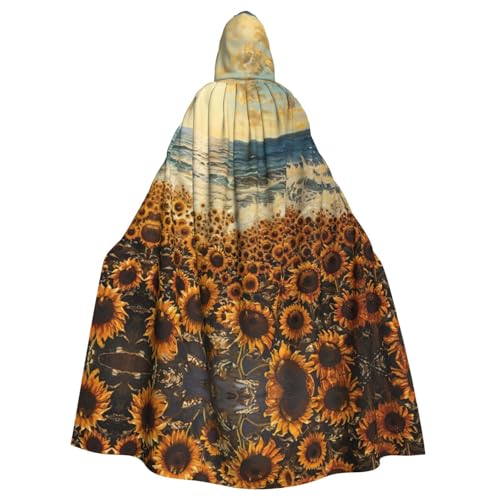 CADREWY Umhang mit Sonnenblumen, Meeresdruck, bezaubernd, volle Länge, mit Kapuze, Unisex, Umhang für Halloween, Cosplay und Thema von CADREWY