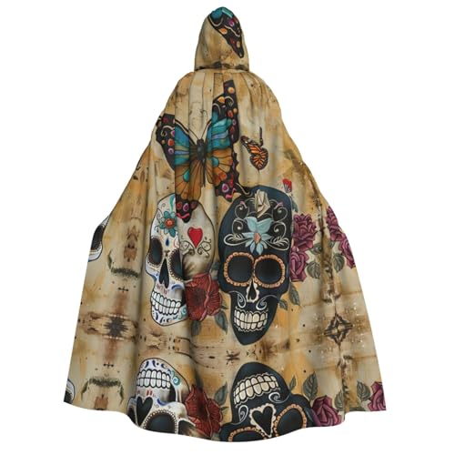 CADREWY Umhang mit Totenköpfen und Schmetterlings-Aufdruck, bequemer Erwachsenen-Umhang mit Kapuze, Umhang für Männer und Frauen, Cosplay, Karneval, Motto-Partys von CADREWY