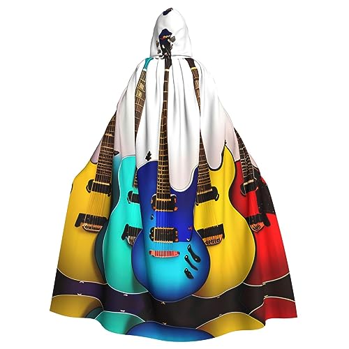 CADREWY Umhang mit buntem Gitarren-Druck, bezaubernd, mit Kapuze, Unisex, Umhang für Halloween, Cosplay und Thema von CADREWY
