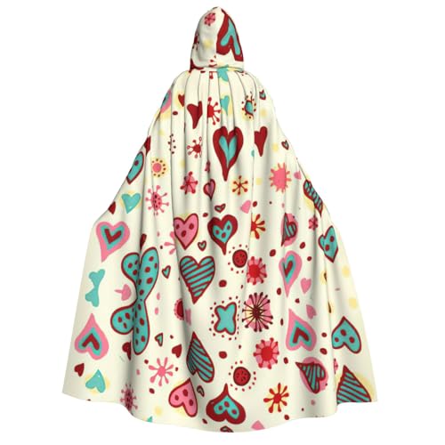 CADREWY Umhang mit buntem Herzmuster, bequemer Kapuzenumhang für Erwachsene für Männer und Frauen, Cosplay, Karneval, Motto-Partys von CADREWY