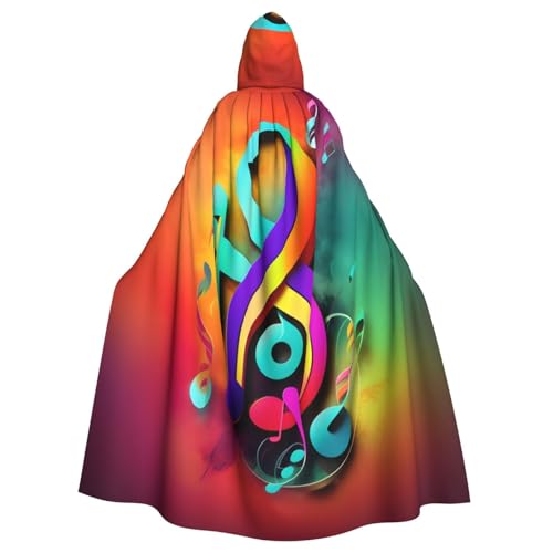 CADREWY Umhang mit buntem Musiknoten-Druck, bezaubernder Umhang mit Kapuze in voller Länge, Unisex, Umhang für Halloween, Cosplay und Thema von CADREWY