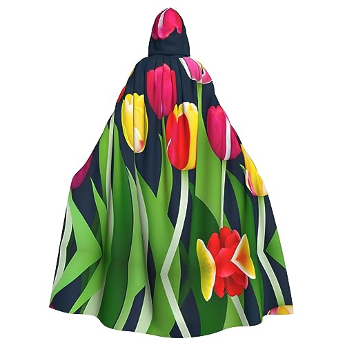 CADREWY Umhang mit buntem Tulpenmuster, bezaubernd, mit Kapuze, Unisex, Umhang für Halloween, Cosplay und Thema von CADREWY