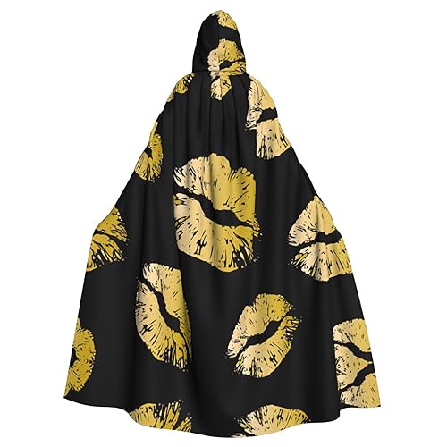 CADREWY Umhang mit goldenem Lippen-Druck, bezaubernd, volle Länge, mit Kapuze, Unisex, Umhang für Halloween, Cosplay und Thema von CADREWY