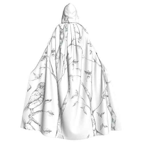 CADREWY Umhang mit grauem Wald und Vögeln, bezaubernder Kapuzenumhang, Unisex, Umhang für Halloween, Cosplay und Thema von CADREWY