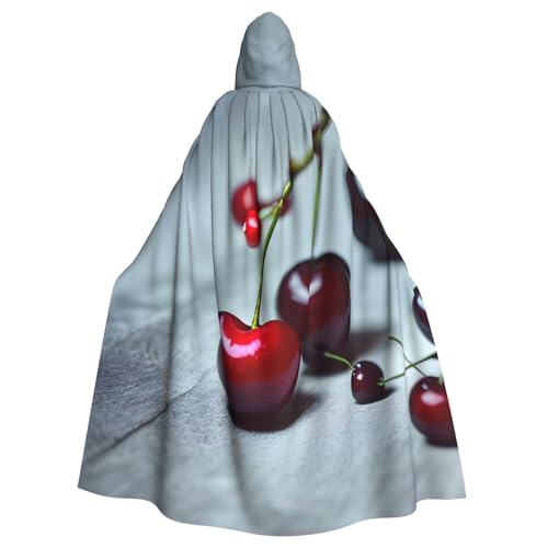 CADREWY Umhang mit rotem Kirschenmuster, bezaubernd, volle Länge, mit Kapuze, Unisex, Umhang für Halloween, Cosplay und Thema von CADREWY