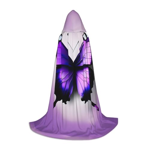 CADREWY Violetter Schmetterlings-Aufdruck, Kapuzenumhang, Unisex, Gothic-Kostüm, Karneval, Mottopartys, Vampir, festliche Dekoration von CADREWY