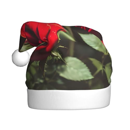 CADREWY Weihnachtsmütze für Erwachsene, Unisex, Weinrot und Rote Rose, Weihnachtsmannmütze mit Weihnachtsfeier-Dekor von CADREWY
