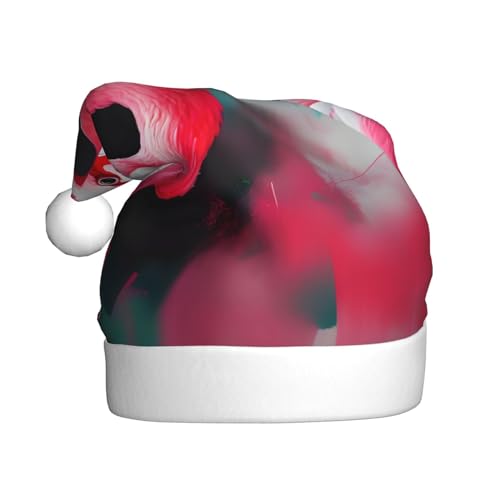 CADREWY Weihnachtsmütze mit Flamingo-Druck, festliche Weihnachtsmannmütze für Erwachsene, Unisex, Weihnachtsmannmütze mit Weihnachtsfeier-Dekoration von CADREWY