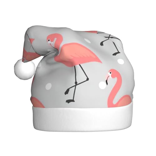 CADREWY Weihnachtsmütze mit Flamingo-Druck, für Erwachsene, Unisex, Weihnachtsmannmütze mit Weihnachtsfeier-Dekoration von CADREWY