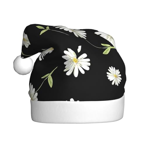 CADREWY Weihnachtsmütze mit Gänseblümchen-Aufdruck, für Erwachsene, Unisex, Weihnachtsmannmütze mit Weihnachtsfeier-Dekoration von CADREWY