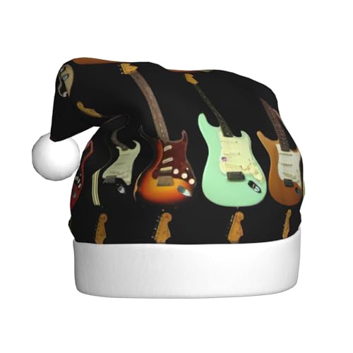 CADREWY Weihnachtsmütze mit Gitarren-Motiv, festliche Weihnachtsmütze für Erwachsene, Unisex, Weihnachtsmannmütze mit Weihnachtsfeier-Dekoration von CADREWY