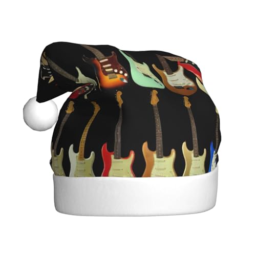 CADREWY Weihnachtsmütze mit Gitarren-Motiv, festliche Weihnachtsmütze für Erwachsene, Unisex, Weihnachtsmannmütze mit Weihnachtsfeier-Dekoration von CADREWY