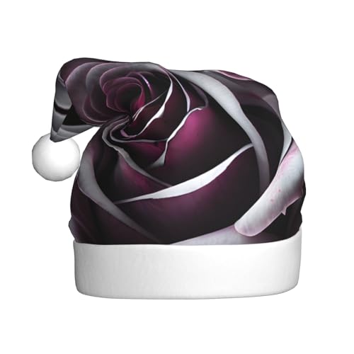 CADREWY Weihnachtsmütze mit Gothic-Rosen-Blumendruck, festliche Weihnachtsmannmütze für Erwachsene, Unisex, Weihnachtsmannmütze mit Weihnachtsfeier-Dekoration von CADREWY