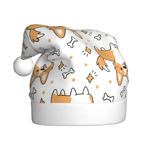 CADREWY Weihnachtsmütze mit Hunde-Aufdruck, für Erwachsene, Unisex, Weihnachtsmannmütze mit Weihnachtsfeier-Dekoration von CADREWY