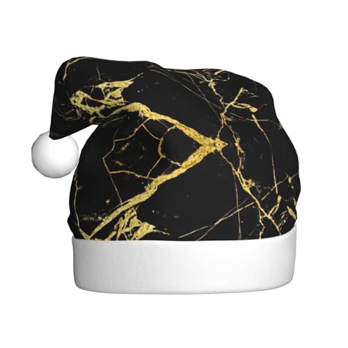 CADREWY Weihnachtsmütze mit Marmor-Druck, für Erwachsene, Unisex, Weihnachtsmannmütze, mit Weihnachtsfeier-Dekor, Schwarz / goldfarben von CADREWY