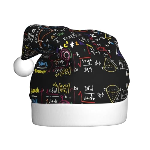 CADREWY Weihnachtsmütze mit Mathe-Formel-Druck, festliche Weihnachtsmannmütze für Erwachsene, Unisex, Weihnachtsmann-Mütze mit Weihnachtsfeier-Dekoration von CADREWY