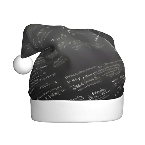 CADREWY Weihnachtsmütze mit Mathe-Symbolen, gemustert, festliche Weihnachtsmannmütze für Erwachsene, Unisex, Weihnachtsmannmütze mit Weihnachtsfeier-Dekor von CADREWY