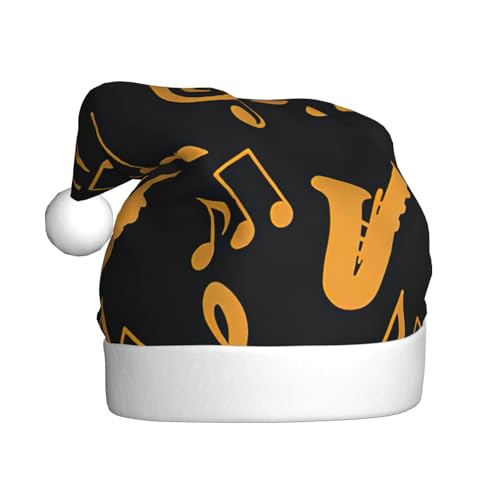 CADREWY Weihnachtsmütze mit Musiknoten und Drillings-Druck, festliche Weihnachtsmannmütze für Erwachsene, Unisex, Weihnachtsmannmütze mit Weihnachtsfeier-Dekoration von CADREWY