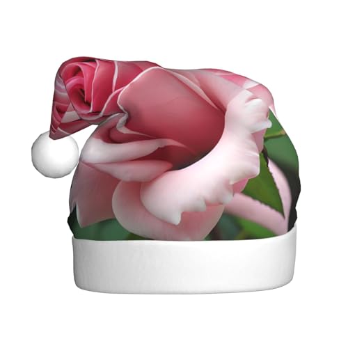 CADREWY Weihnachtsmütze mit Rosenblüten-Aufdruck, für Erwachsene, Unisex, Weihnachtsmannmütze mit Weihnachtsfeier-Dekor von CADREWY