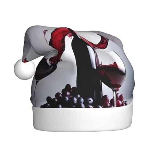 CADREWY Weihnachtsmütze mit Rotwein-Aufdruck, für Erwachsene, Unisex, Weihnachtsmannmütze mit Weihnachtsfeier-Dekor von CADREWY