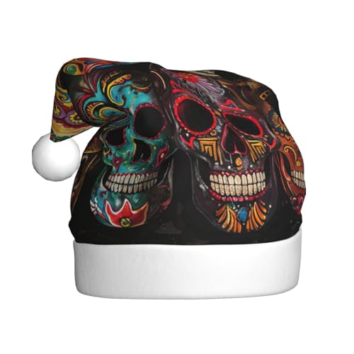 CADREWY Weihnachtsmütze mit Totenkopf-Motiv, für Erwachsene, Unisex, Weihnachtsmannmütze mit Weihnachtsfeier-Dekoration von CADREWY