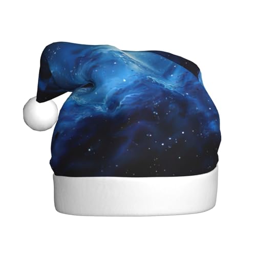 CADREWY Weihnachtsmütze mit blauem Galaxie-Druck, für Erwachsene, Unisex, Weihnachtsmannmütze mit Weihnachtsfeier-Dekor von CADREWY