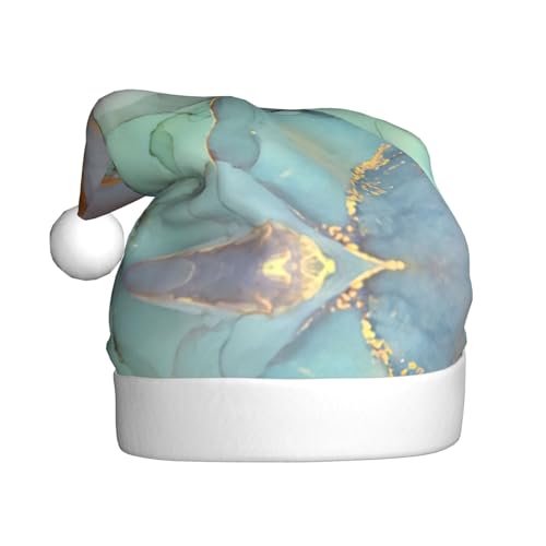 CADREWY Weihnachtsmütze mit buntem Marmordruck, festliche Weihnachtsmannmütze für Erwachsene, Unisex, Weihnachtsmannmütze mit Weihnachtsfeier-Dekor von CADREWY