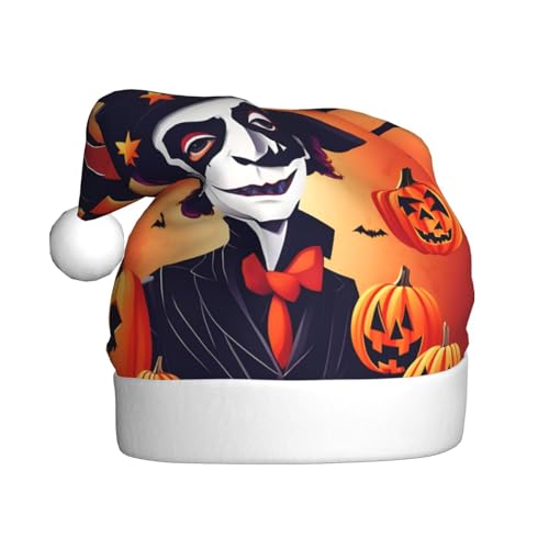 CADREWY Weihnachtsmütze mit fröhlichem Halloween-Aufdruck, für Erwachsene, Unisex, Weihnachtsmannmütze mit Weihnachtsfeier-Dekoration von CADREWY