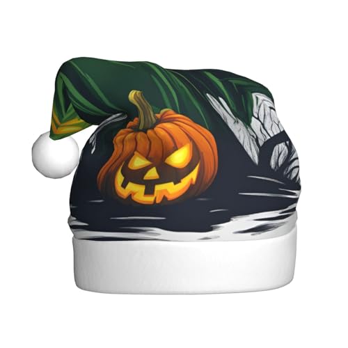 CADREWY Weihnachtsmütze mit grünem Geist, Horror, Halloween-Kürbis-Druck, festliche Weihnachtsmütze für Erwachsene, Unisex, Weihnachtsmann-Mütze mit Weihnachtsfeier-Dekor CADREWY Weihnachtsmütze mit grünem Geist, Horror, Halloween-Kürbis-Druck, festliche Weihnachtsmütze für Erwachsene, Unisex, Weihnachtsmann-Mütze mit Weihnachtsfeier-Dekor von CADREWY