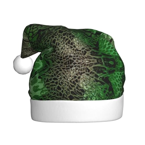 CADREWY Weihnachtsmütze mit grünem Schlangen-Druck, für Erwachsene, Unisex, Weihnachtsmannmütze mit Weihnachtsfeier-Dekor von CADREWY