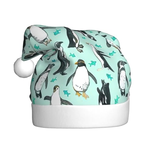 CADREWY Weihnachtsmütze mit niedlichem Pinguin-Aufdruck, für Erwachsene, Unisex, Weihnachtsmannmütze mit Weihnachtsfeier-Dekoration von CADREWY