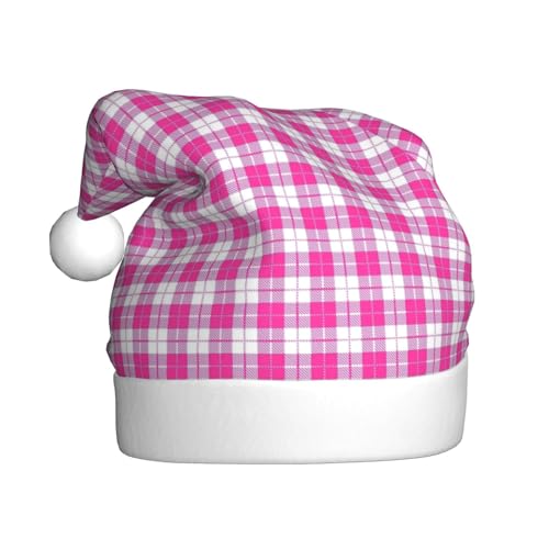 CADREWY Weihnachtsmütze mit rosafarbenem Karomuster, für Erwachsene, Unisex, Weihnachtsmannmütze mit Weihnachtsfeier-Dekor von CADREWY