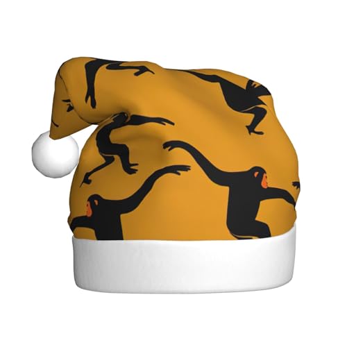 CADREWY Weihnachtsmütze mit schwarzem Gibbon-Affen-Aufdruck, für Erwachsene, Unisex, Weihnachtsmannmütze mit Weihnachtsfeier-Dekor von CADREWY