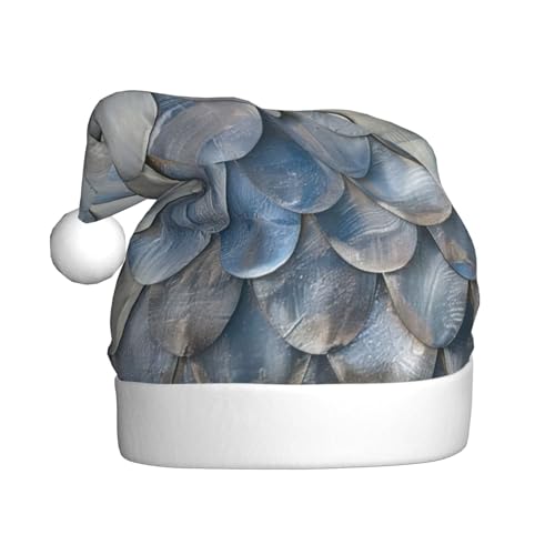 CADREWY Weihnachtsmütze mit silbernem Fischschuppen-Druck, festliche Weihnachtsmannmütze für Erwachsene, Unisex, Weihnachtsmannmütze mit Weihnachtsfeier-Dekor von CADREWY