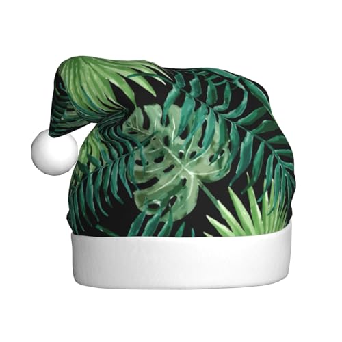 CADREWY Weihnachtsmütze mit transparentem Palmblatt-Muster, festliche Weihnachtsmütze für Erwachsene, Unisex, Weihnachtsmannmütze mit Weihnachtsfeier-Dekoration von CADREWY