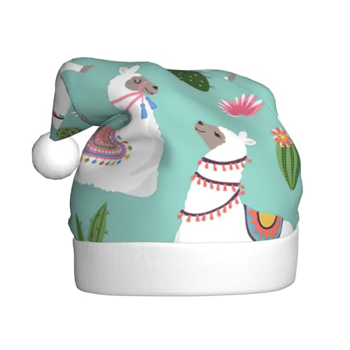 CADREWY Weihnachtsmütze mit tropischem Lama, Alpaka, Kaktus, Blumendruck, festliche Weihnachtsmütze für Erwachsene, Unisex, Weihnachtsmannmütze mit Weihnachtsfeier-Dekor von CADREWY