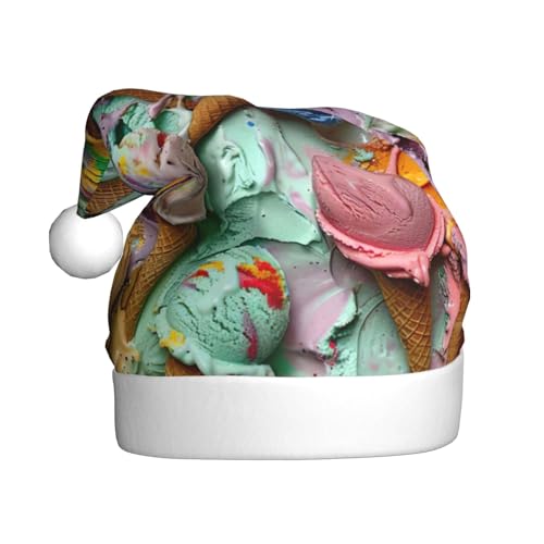 CADREWY Weihnachtsmütze mit vielen farbigen Eiscreme-Aufdruck, für Erwachsene, Unisex, Weihnachtsmannmütze mit Weihnachtsfeier-Dekoration von CADREWY