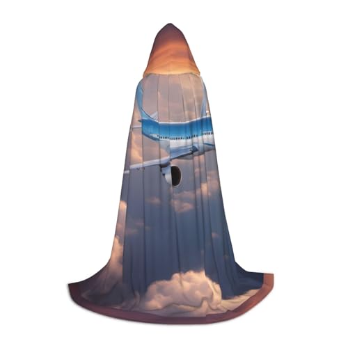 CADREWY Wunderschöner Kapuzenumhang mit Himmelsflugzeug-Druck, Unisex, Gothic-Kostüm, Karneval, Mottopartys, Vampir, festliche Dekoration von CADREWY