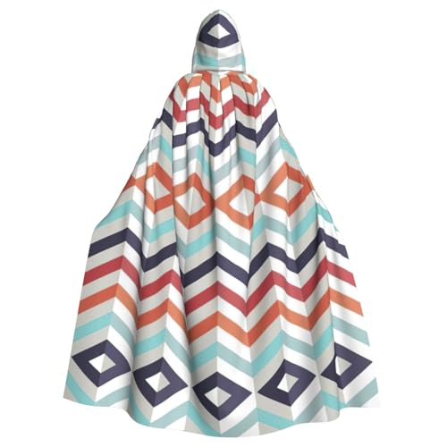 CADREWY Zickzack-Linien-Druck, bezaubernder, voller Kapuzenumhang, Unisex, Umhang für Halloween, Cosplay und Thema CADREWY Zickzack-Linien-Druck, bezaubernder, voller Kapuzenumhang, Unisex, Umhang für Halloween, Cosplay und Thema von CADREWY