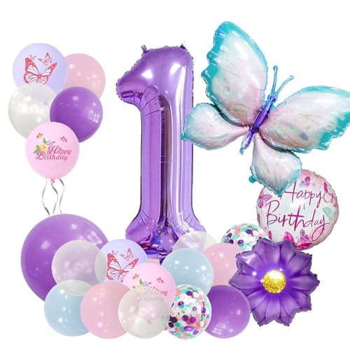 CAIJ Geburtstag Schmetterling Dekoration, Mädchen 1. Geburtstag Dekoration Luftballons, Schmetterling Folienballons, Nummer Ballons, Lila Kinder Party Ballons, 1 Jahrestag Feier Dekoration CAIJ Geburtstag Schmetterling Dekoration, Mädchen 1. Geburtstag Dekoration Luftballons, Schmetterling Folienballons, Nummer Ballons, Lila Kinder Party Ballons, 1 Jahrestag Feier Dekoration von CAIJ