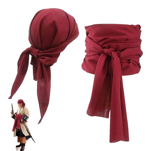 Piraten Kopftuch Damen,Rotes Tuch Pirat Schärpe Rot Schwarz Piratin Kostüm Accessoires Set Herren Bandana Zubehör,Pirate Jack Captain Stirnband Belt Carnival Costume für Frauen Kinder (Burgunderrot) Piraten Kopftuch Damen,Rotes Tuch Pirat Schärpe Rot Schwarz Piratin Kostüm Accessoires Set Herren Bandana Zubehör,Pirate Jack Captain Stirnband Belt Carnival Costume für Frauen Kinder (Burgunderrot) von CAIKAILIOR