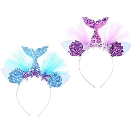 2 Stück Haarreif-Set,Haarreif Kinder,Glitzer Haarreif,Haarreif Meerjungfrau Stirnband Mit Pailletten Haarreif Haarschmuck Mit Ohren Für Geburtstag Birthday Party Headband(Lila & Blau) von cailiya