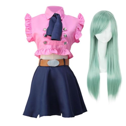 CAIYLAI Elizabeth Liones Cosplay-Kostüm mit Perücke, Die sieben Todsünden, Cosplay, rosa Dienstmädchenanzug für Damen, Mädchen, Halloween, Party, Cosplay, komplettes Set (Elizabeth Liones, L) von CAIYLAI