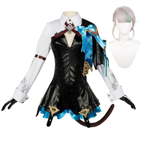 CAIYLAI Fatui/Arlecchino Cosplay-Kostüm, Spieluniform, Jacke, Hose, Outfit, Anime-Rolle, komplettes Set, Halloween, Karneval, Mottoparty, Anzug, Unisex (Lynette + Perücke, L) von CAIYLAI