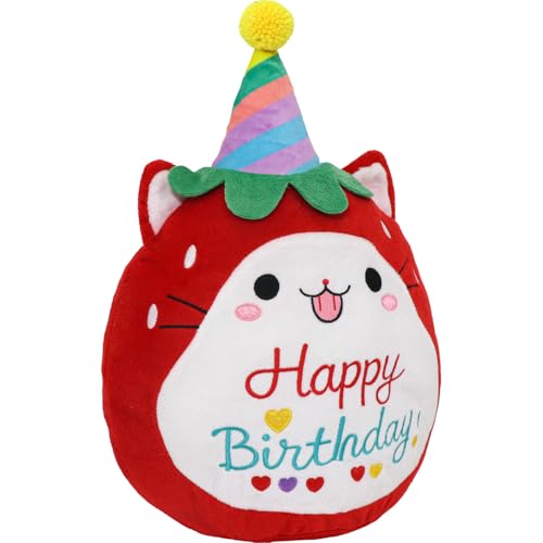 CAIYUEGG Erdbeerkatze Plüschtier Rote Katze Plüsch tragen Geburtstag Hut Kawaii Stofftiere Weiche Home Plushie Dekoration Geschenke für Jungen Mädchen CAIYUEGG Erdbeerkatze Plüschtier Rote Katze Plüsch tragen Geburtstag Hut Kawaii Stofftiere Weiche Home Plushie Dekoration Geschenke für Jungen Mädchen von CAIYUEGG